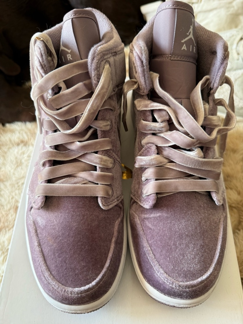 Nike velvet high-top sneakers in mauve pink/lavender